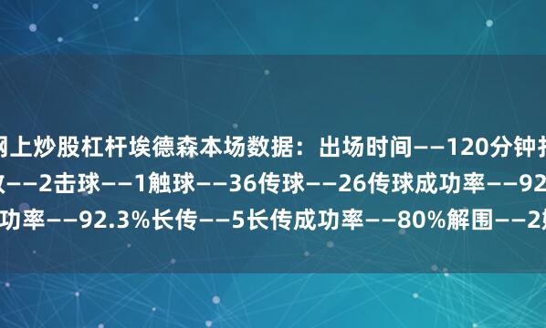 网上炒股杠杆埃德森本场数据：出场时间——120分钟扑救——2禁区内射门扑救——2击球——1触球——36传球——26传球成功率——92.3%长传——5长传成功率——80%解围——2媒体评分——6.5